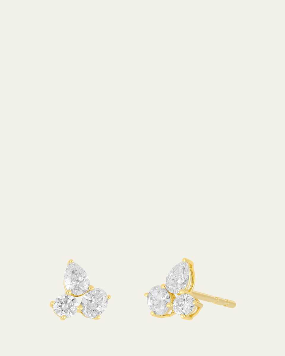 Triple Diamond Cluster Stud Earrings